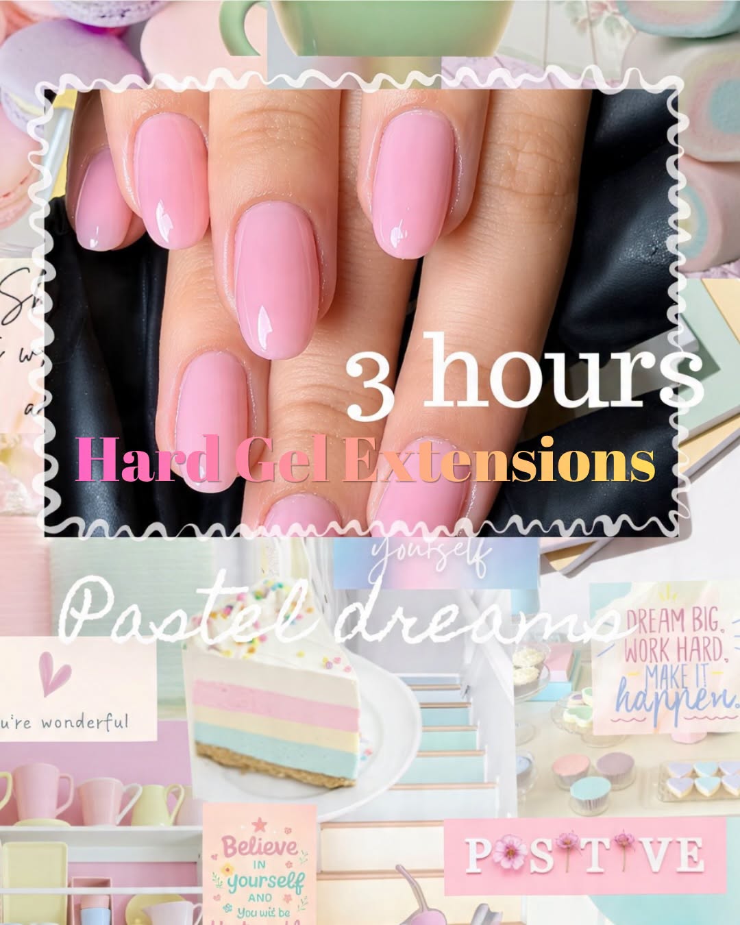 Pink hard gel nail extensions with a glossy finish