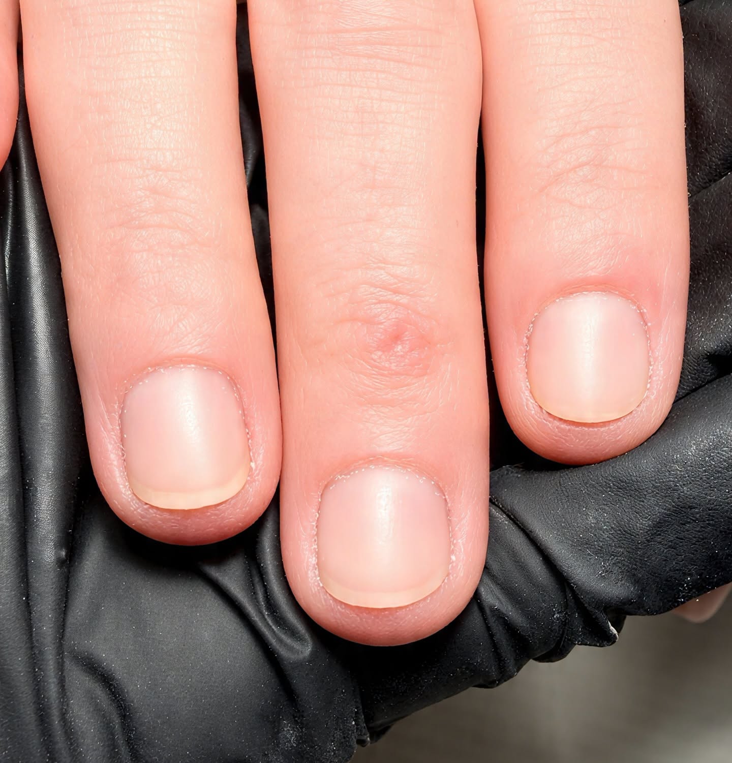 Close up of manicured nails with natural pink polish