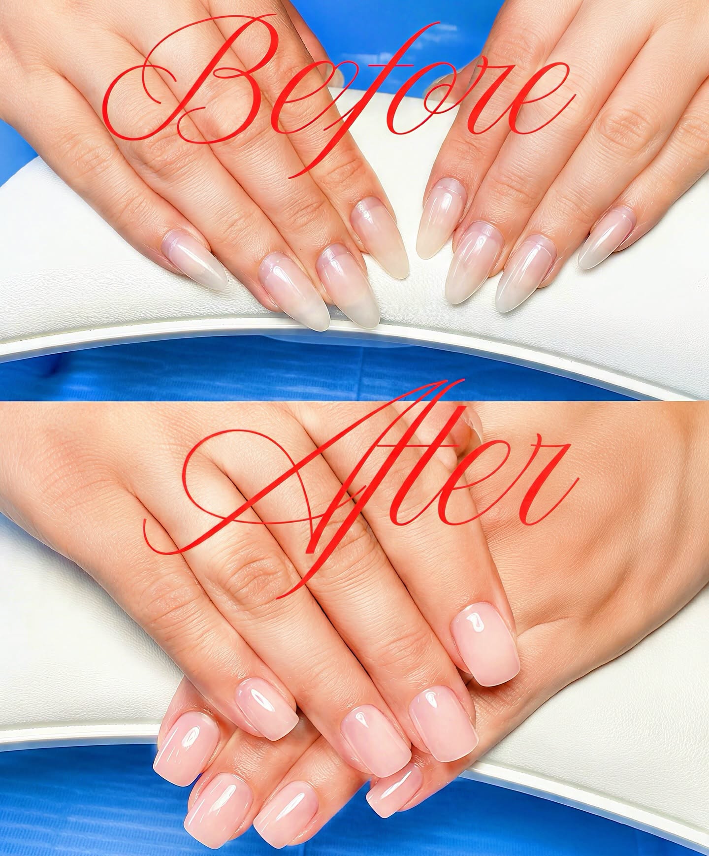 Before and after nail transformation manicure comparison